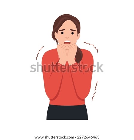 Afraid scared woman with shock expression on face vector illustration. Cartoon portrait of pretty nervous girl, terrified startled person with open mouth and frightened reaction