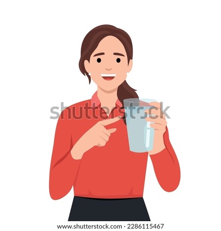 Woman holding a glass of water to promote. Suggestions for staying hydrated. Flat vector illustration isolated on white background