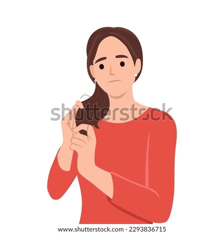 Illustration of a young woman  Stressing Over Her Dry Frizzy Hair. Flat vector illustration isolated on white background