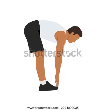 Man doing Ragdoll. Forward bend. Fold stretch exercise. Flat vector illustration isolated on white background