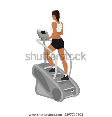 Woman character doing Cardio, stair master exercise. flat vector illustration isolated on different layers