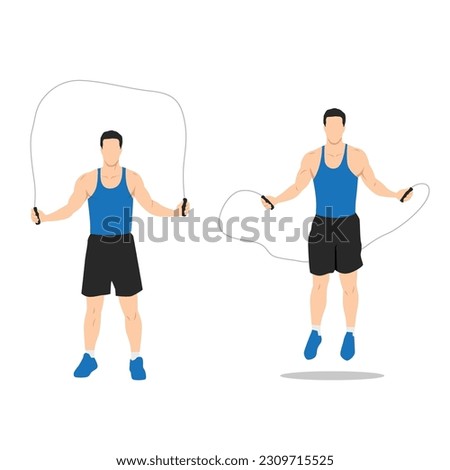 Man doing Jump rope.Skipping cardio exercise. Flat vector illustration isolated on white background