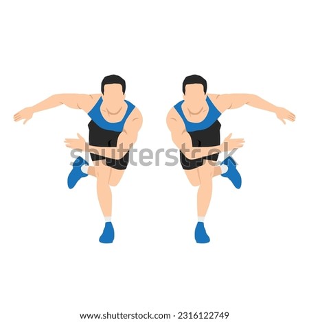 Man  doing side or lateral shuffles or hops skaters exercise. Flat vector illustration isolated on white background