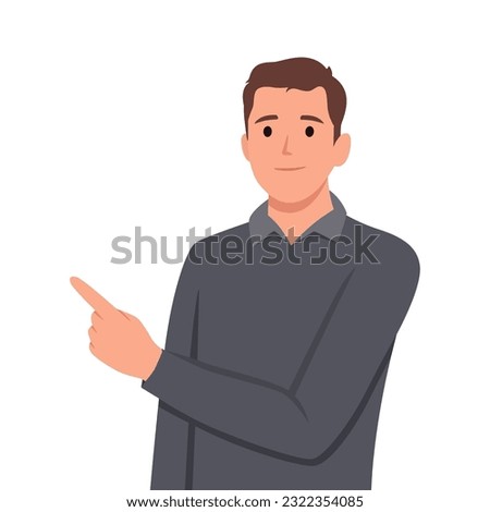 Handsome Businessman showing and pointing fingers upper left and right corner with happy expression advices use this copy space. Flat vector illustration isolated on white background