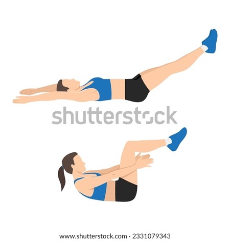Leg Raise and Reach Clap exercise. Flat vector illustration isolated on white background