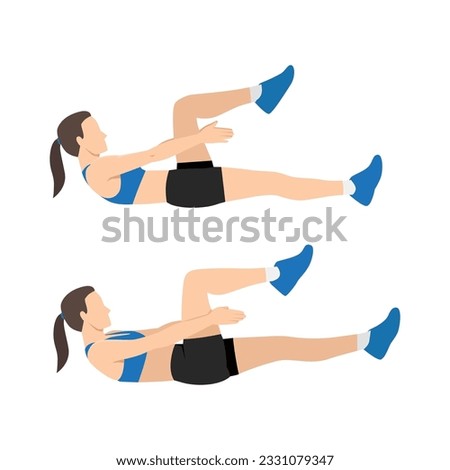 Woman doing alternating leg raise with clap exercise. Flat vector illustration isolated on white background