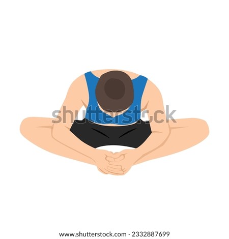 Woman doing yoga in butterfly forward fold pose exercise. Flat vector illustration isolated on white background