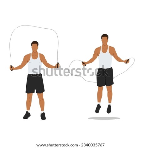 Man doing Jump rope.Skipping cardio exercise. Flat vector illustration isolated on white background