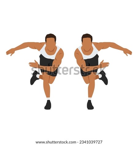 Man  doing side or lateral shuffles or hops skaters exercise. Flat vector illustration isolated on white background
