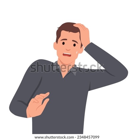 Panic. A man expresses emotions of anxiety and shock. Stress and anxiety. Amazed guy character. Flat vector illustration isolated on white background