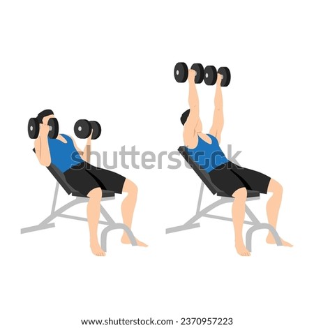 Man doing reverse grip Incline Dumbbell bench press exercise. Flat vector illustration isolated on white background