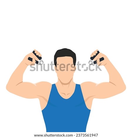 Man holding a gym hand gripper with clipping path exercise. Forearm or wrist exercise. Flat vector illustration isolated on white background