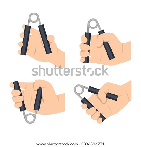 Man doing hand grip exercise set. Flat vector illustration isolated on white background