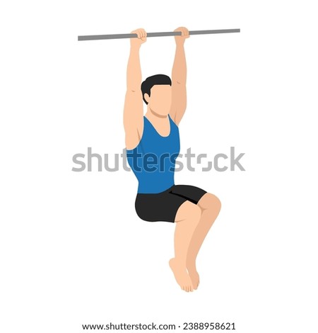 Man dong the tuck L hang exercise. Flat vector illustration isolated on white background
