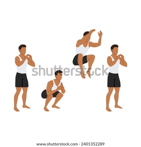 Man doing Squat tuck jump exercise. Flat vector illustration isolated on white background