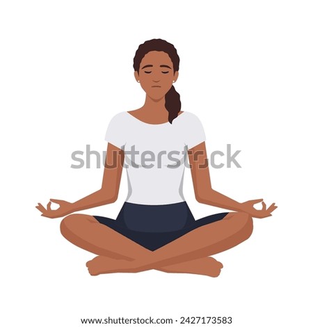 Similar – Image, Stock Photo Woman sitting cross-legged on the floor doing yoga relaxation exercises. Concept of healthy living and yoga