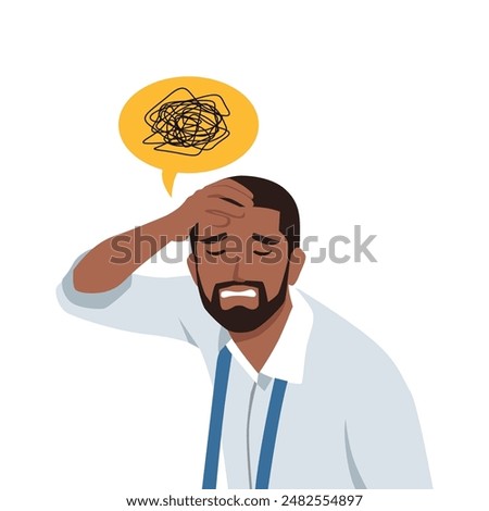 Young bearded businessman executive in nice suit meditating and levitating. Flat vector illustration isolated on white background