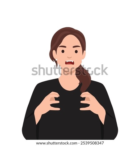 Woman dressed as vampire or dracula. Flat vector illustration isolated on white background