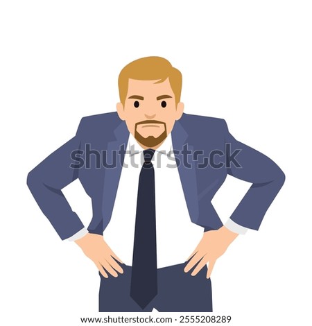 Furious outraged chief executive business man frowning, screaming, grinning. Flat vector illustration isolated on white background