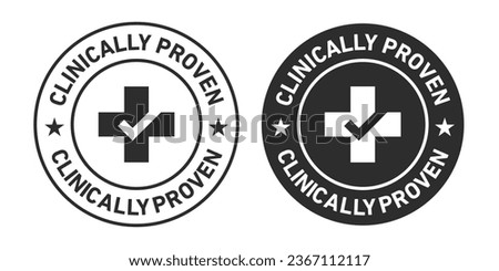 Clinically proven rounded vector symbol set on white background