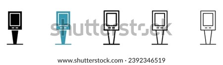 Kiosk vector icon set. Digital payment machine symbol. Self checkout interactive screen device icon in black and white color.