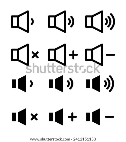 Audio Control vector icon set. Silent and mute sound broadcast vector symbol for UI design.