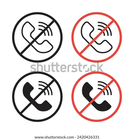 Telephone Usage Ban Vector Icon Set. Call Prohibition Vector Symbol for UI Design.