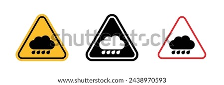 Heavy Rain Warning Sign. Intense Rainfall and Storm Caution. Yellow Triangle Alert Symbol.