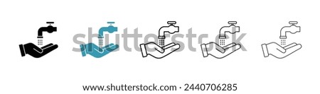 Islamic Wudu or Ablution Ritual Icons. Cleansing Practices and Water Use Symbols