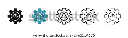 Technical warning icon set. system failure error icon. mechanical production problem alert sign. gear with warning icon suitable for UI designs.