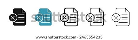 Delete Document icon set. remove or cancel invalid computer file icon. reject or decline form paper. contract denied pictogram suitable for UI designs.