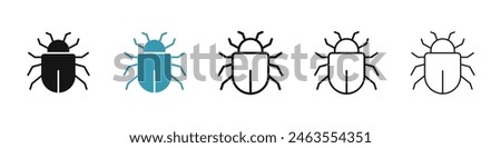 Bug icon set. beetle insect sign. software malware virus icon. computer cyber malicious code icon for UI designs.