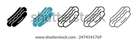 Hotdog line icon set. hotdog with sausage lunch line icon. American picnic Hotdog icon for UI designs.