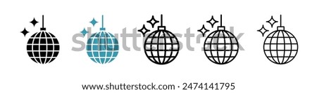 Disco ball line icon set. club party dance mirror discoball line icon. nightclub light ball icon for UI designs.