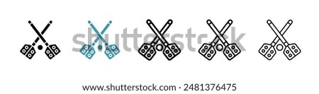 Broom-ball line icon vector set.