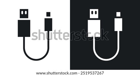 USB cable icon icons in black and white filled style