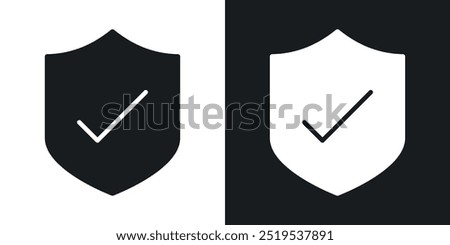 Shield check icon icons in black and white filled style