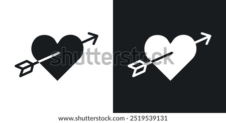 Heart with arrow icon icons in black and white filled style