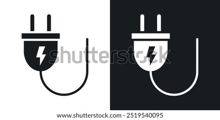 Electric plug icon icons in black and white filled style