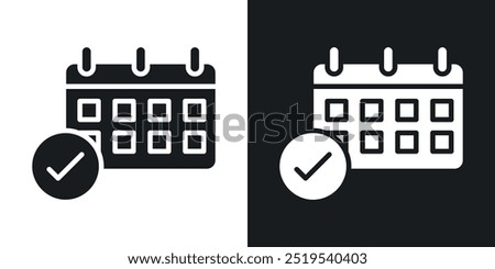 Calendar check icon icons in black and white filled style