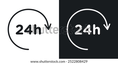 24 hours icon icons in black and white filled style