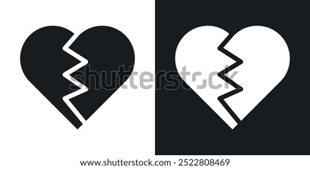 Broken heart icon icons in black and white filled style