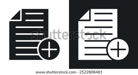 Add document icon icons in black and white filled style