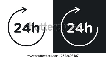 24 Hour time icon icons in black and white filled style