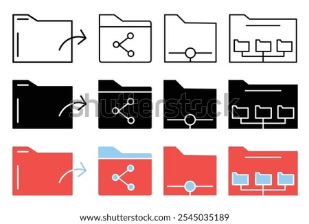 Share folder line icon collection on white background