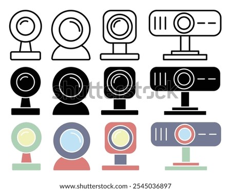 Webcam icon in black and colored versions.