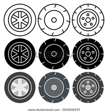 Tyre icon in black and colored versions.