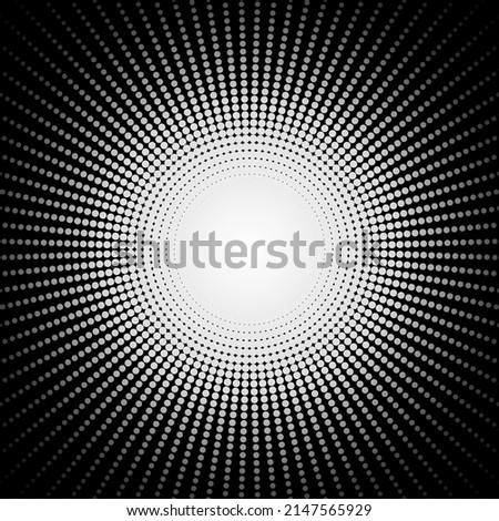 White dotted circle on a black background. light in the dark