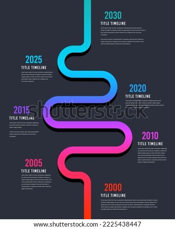 Winding colorful road vertical infographic. Presentation of 7-time company milestones.