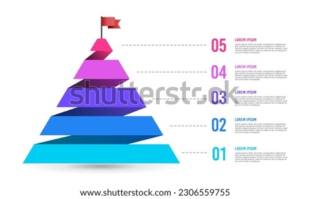 Pyramid infographic template 5 steps to success. Vector illustration.